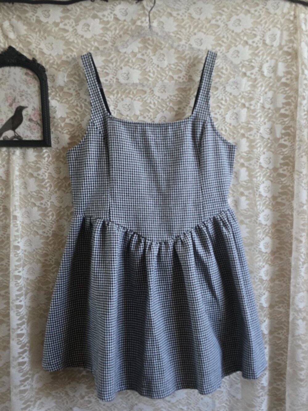 Houndstooth Black & White Mini Dress XL - Cider - cottagecore - fairy - dark